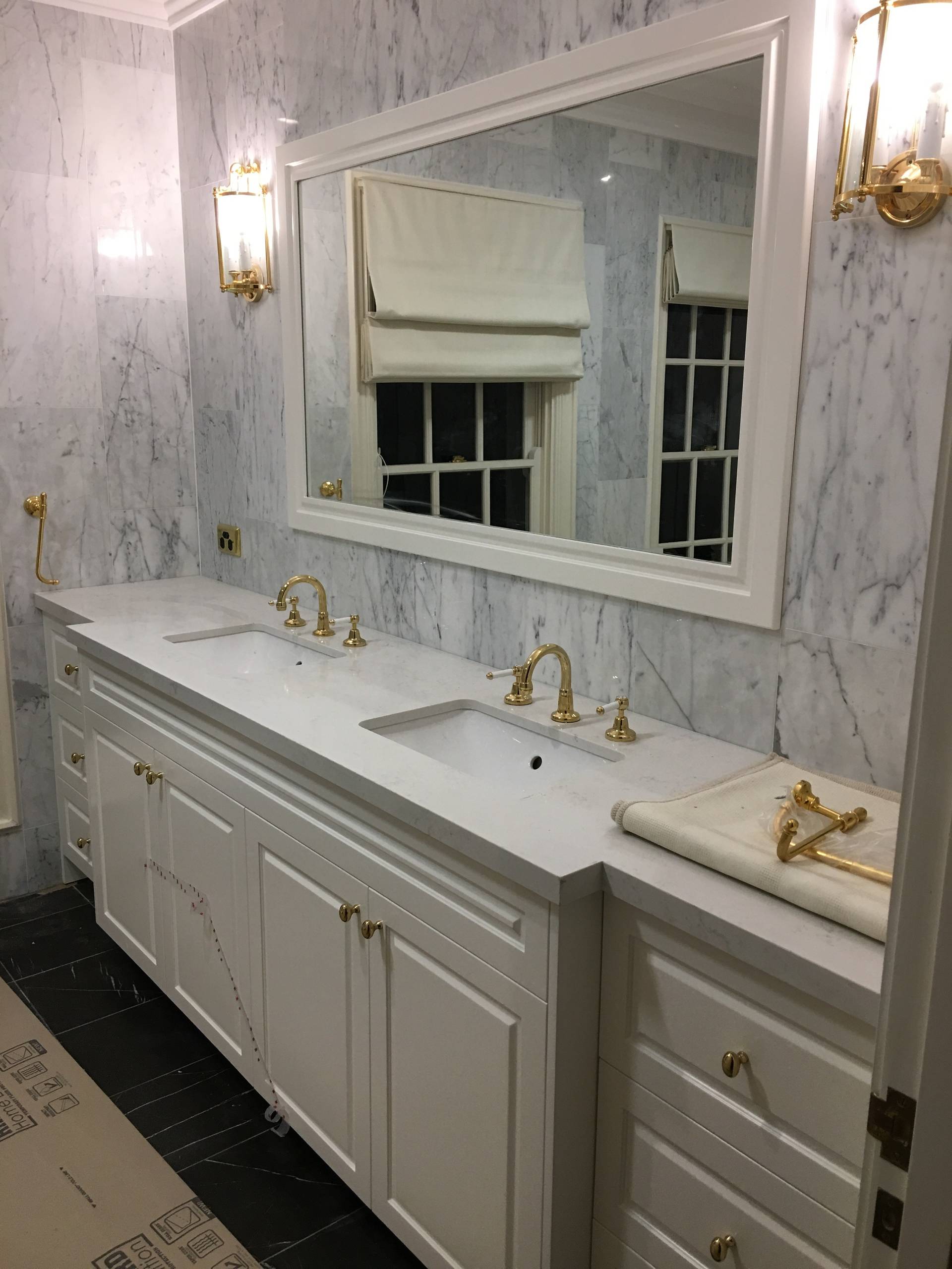 shaker door vanity and custom made mirror