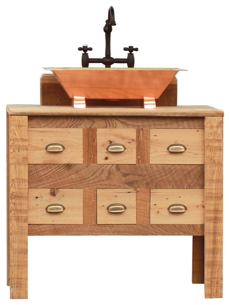 36 Reclaimed Wood Apothecary Chest 24 Copper Trough Sink Package