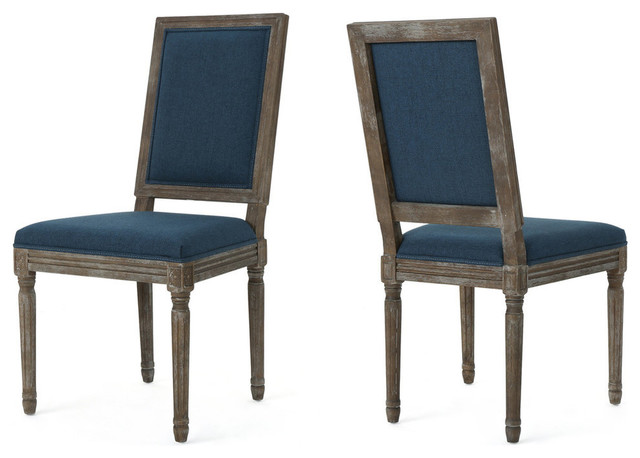 GDF Studio Margaret Traditional Fabric Dining Chairs, Navy Blue, Set of 2