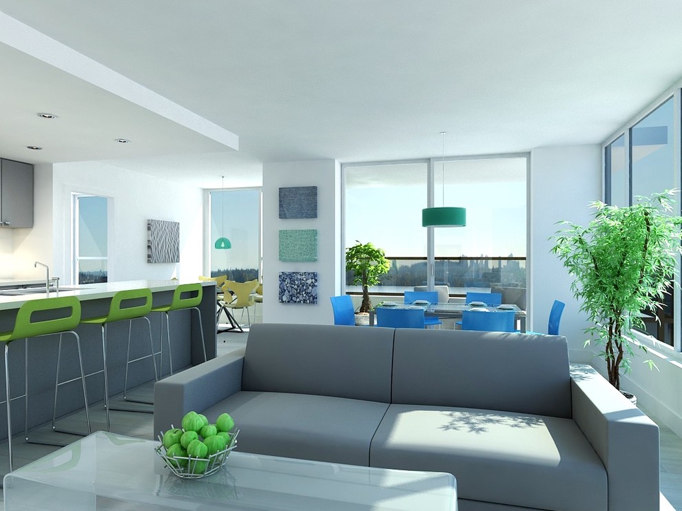 Дизайн кухни-гостиной в морском стиле