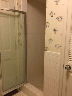 Casually cool cement tile bathroom