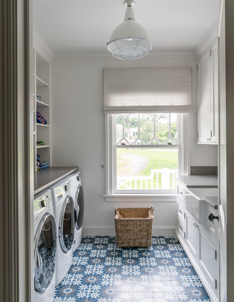 Design ideas for a beach style laundry room in New York.