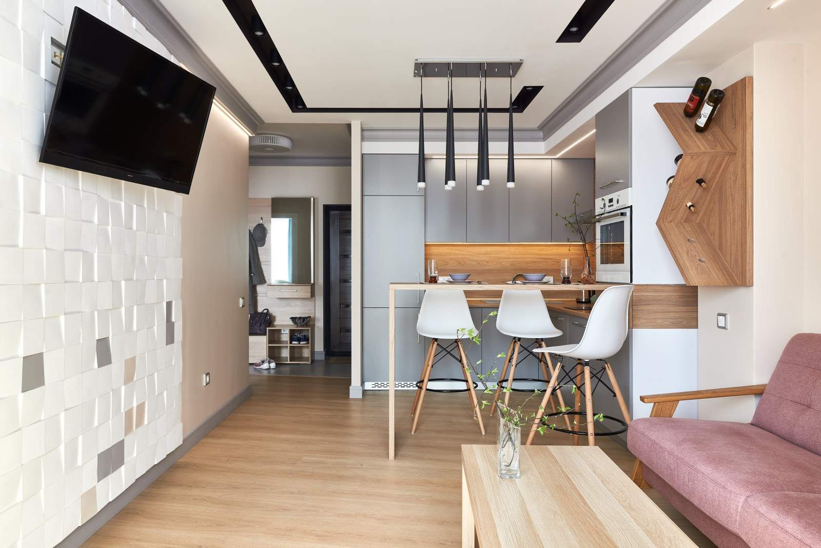 Интерьер квартиры для семьи с двумя детьми.