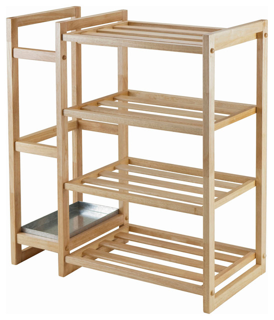 Winsome Wood Transitional Natural Solid Wood And Metal Shoe Racks