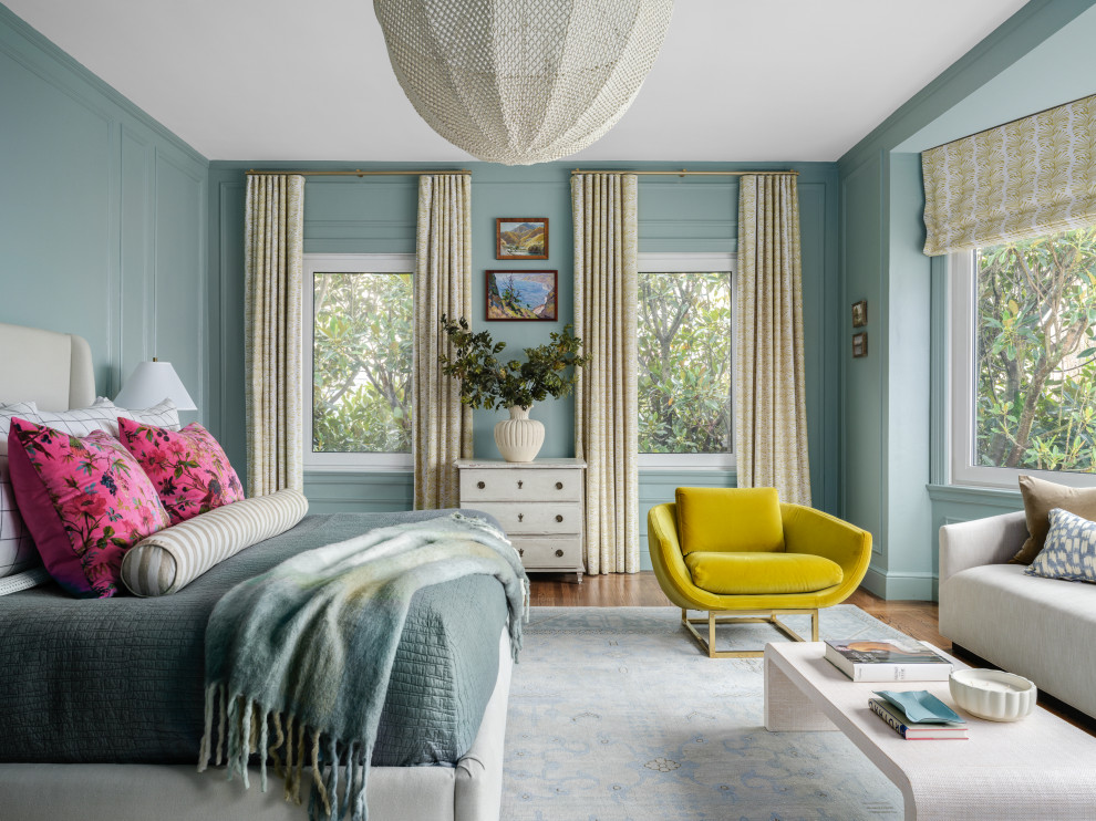 Example of a transitional bedroom design in San Francisco