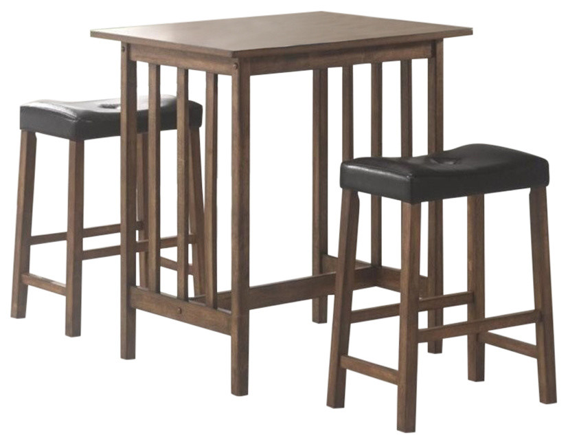Bowery Hill 3 Piece Counter Height Dining Set in Nut Brown and Black