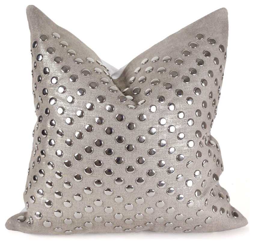 Metallic Linen Stud Pillow, 18 x 18