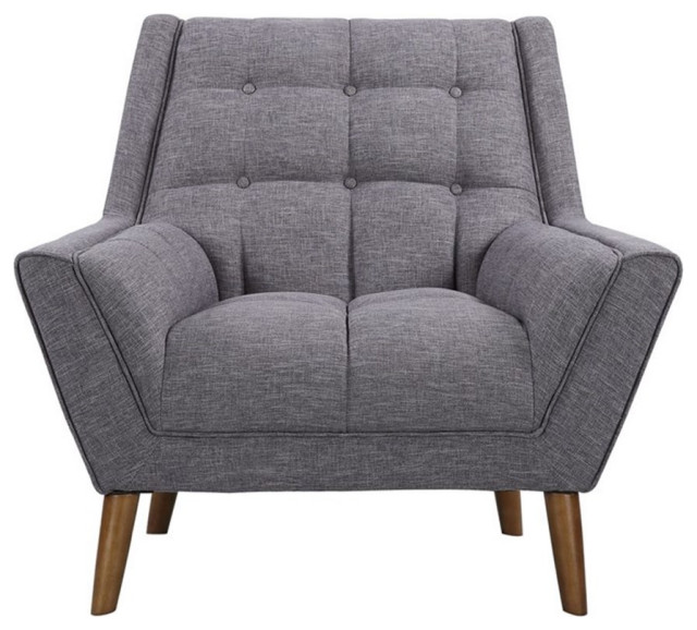 Armen Living Cobra Modern Linen Fabric & Wood Chair in Dark Gray/Walnut