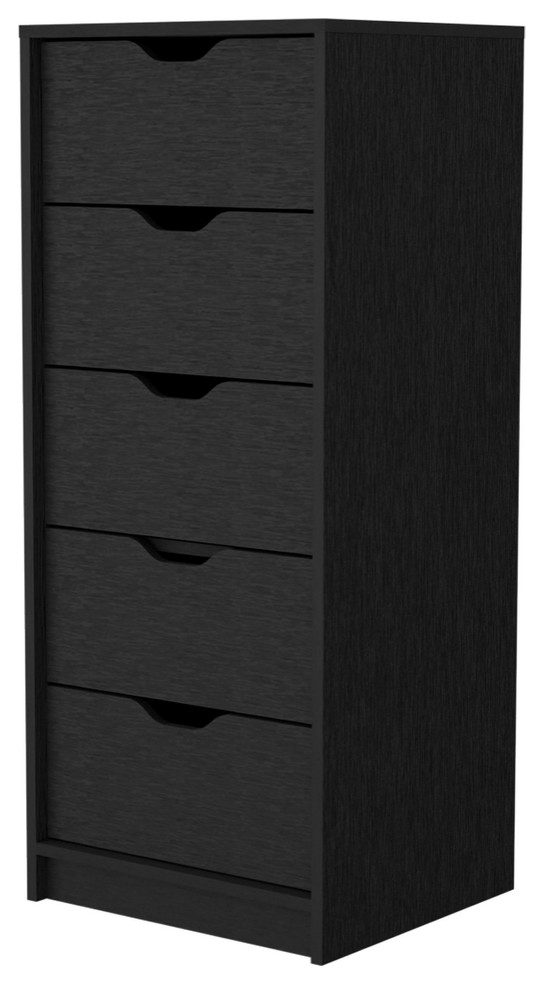 18" Black Manufactured Wood Five Drawer Narrow Dresser Transitional