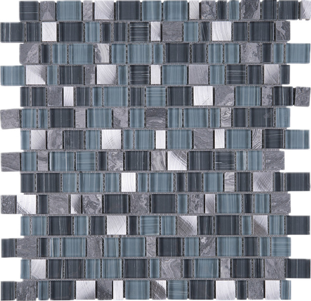 11.75"x11.75" Knox Mixed Mosaic Tile Sheet, Turquoise and BlueGray