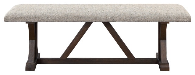ACME Pascaline Bench, Gray Fabric, Rustic Brown and Oak Finish