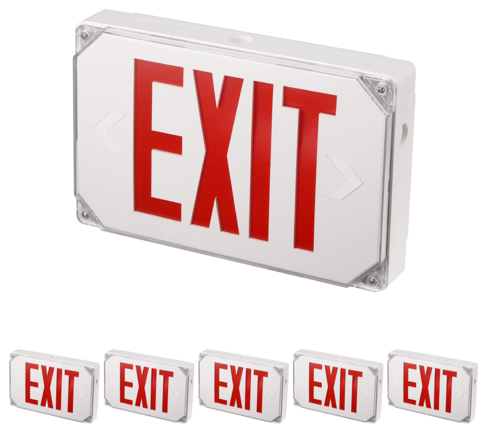 6Pack Wet Location Red LED Exit Sign, ULlisted Outdoor Emergency