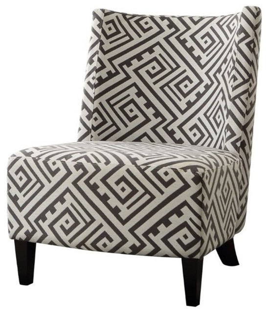 Furniture of America Ammie Fabric Upholstered Accent Chair in Black and White