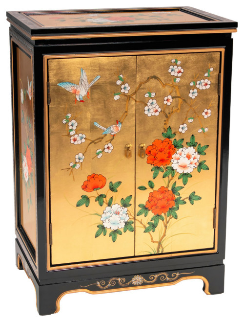 Gold Lacquer Shoe Cabinet Birds and Flowers