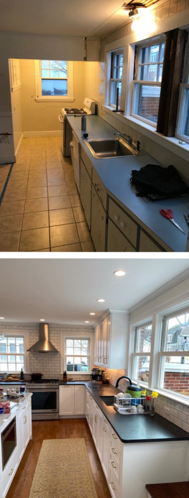 Example of a transitional kitchen design in Boston