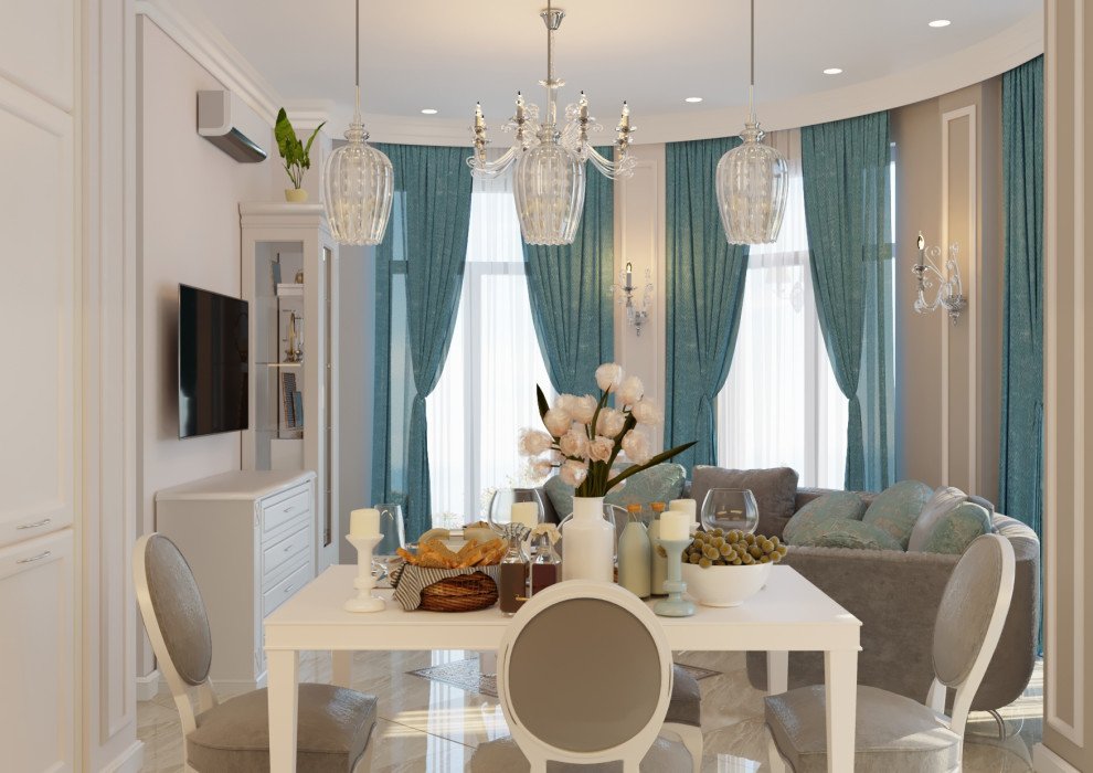 Белая неоклассика с оттенком морской волны