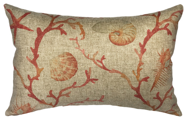 Coral and Shells Linen Pillow