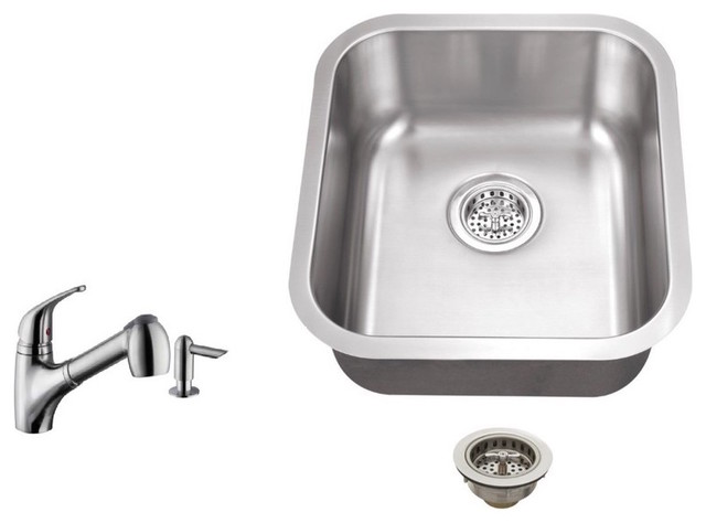 18 Gauge Single Bowl Bar Sink Low Profile Pull Out Kitchen Faucet