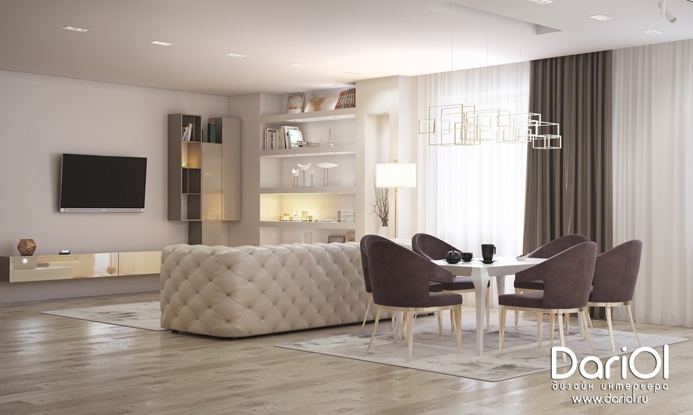 Кухня-гостиная в мягких тонах