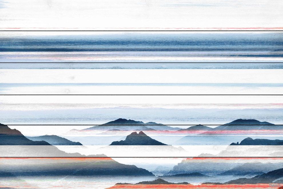 "Hidden Blue Mountains" Print on White Wood, 36"x24"