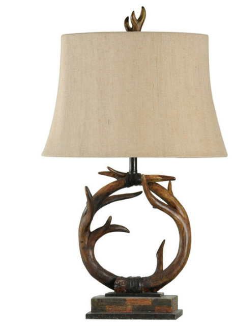 Dalton Circular Branch Table Lamp Dark Brown Finish Beige Shade
