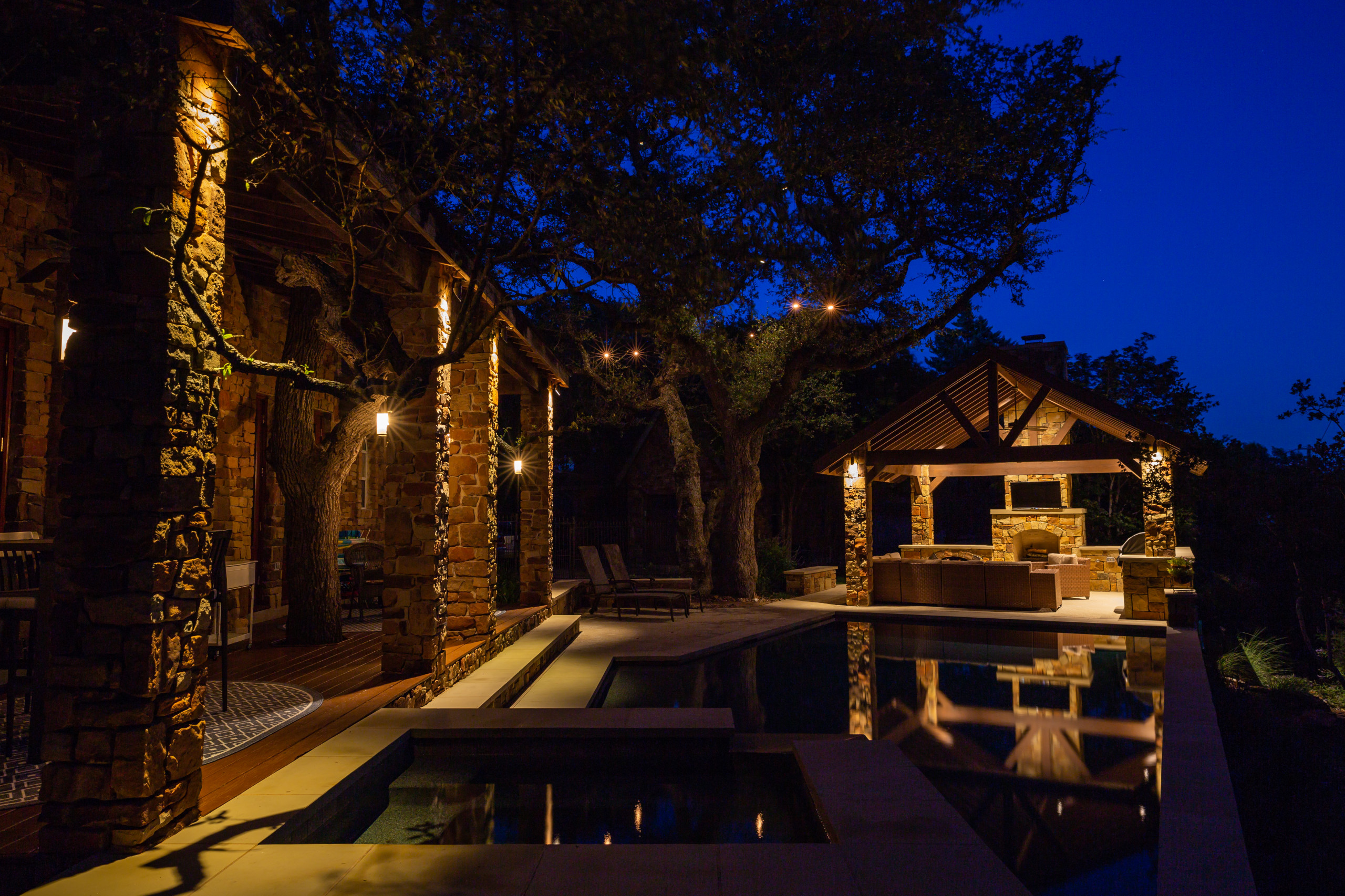 Texas Hill Country Pool at Night