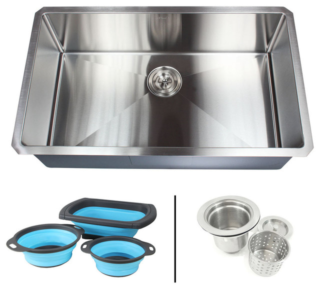 32" Undermount Stainless Steel Kitchen Sink With Silicone Colanders