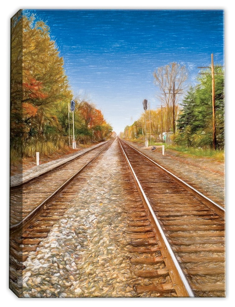 On the Railroad Tracks - Ink on Fine Art Canvas, 40" x 30", Outdoor Canvas