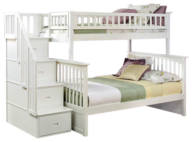 White Twin Over Full Bunk Bed Twin Over Full Bunk Beds With 2 Storage Drawers Solid Wood Bunk Beds With Ladder And Safety Rail No Box Spring Required Bunk Beds For Kids Teen