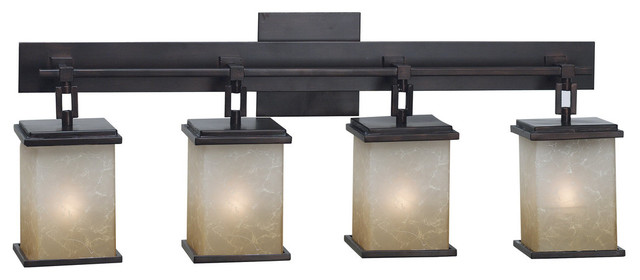 Asian Themed 4 Light Bathroom Fixture From Plateau Collection Mesa Lantern Vanity Light Bronze