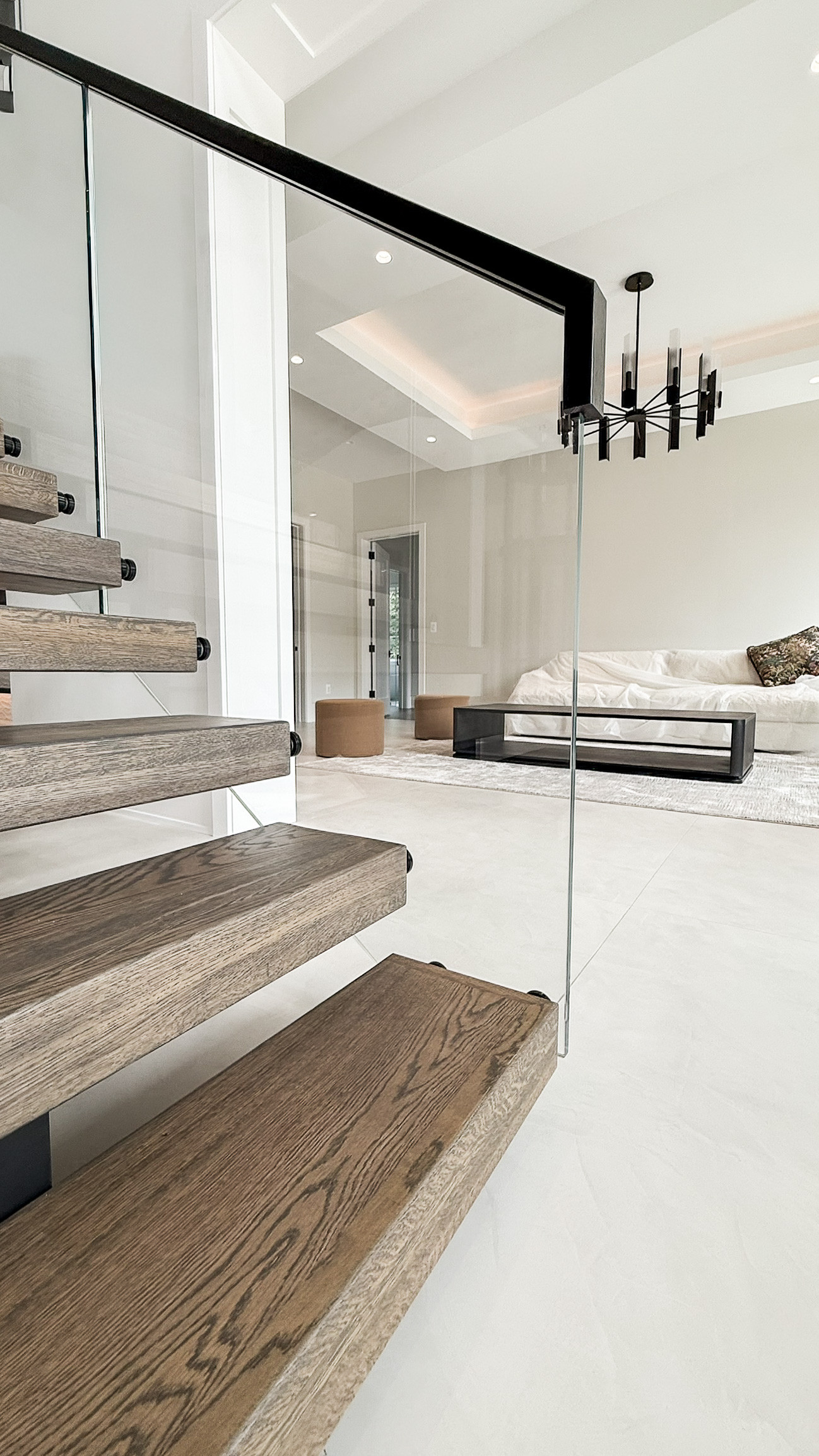 Project #159 | Modern Foyer Stair with Stand-off Glass Railing