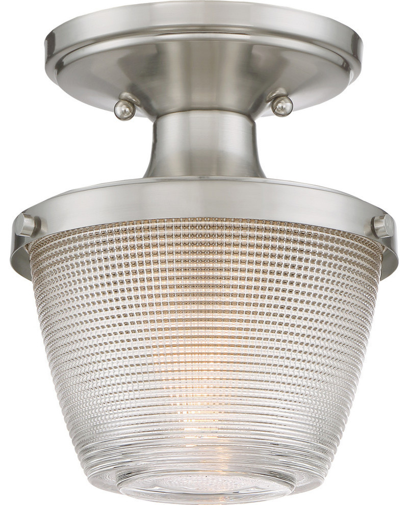 Dublin 1Light SemiFlush Mount Brushed Nickel Pressed Clear Glass