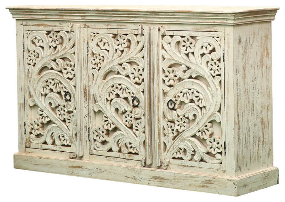 Deanda Solid Wood Hand Carved Rustic Sideboard Cabinet