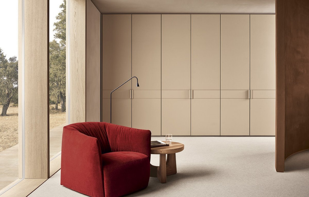 Источник вдохновения для домашнего уюта: большой встроенный шкаф в стиле неоклассика (современная классика) с плоскими фасадами