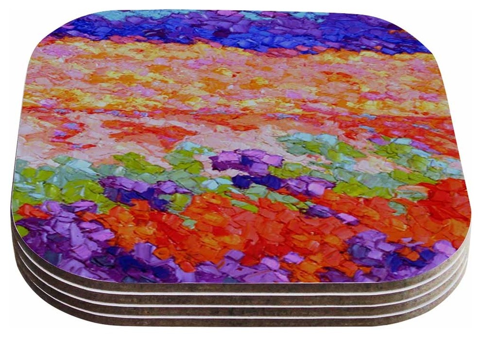 Jeff Ferst "Earthly Delights" Floral Abstract Coasters, Set of 4