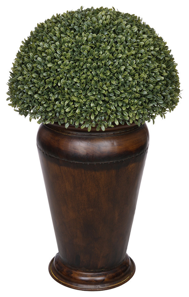 Artificial Boxwood Half Ball Topiary, Dark Brown Designer Metal Planter