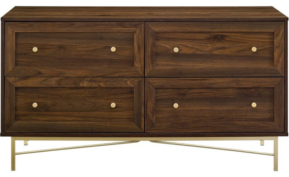 Pemberly Row 56" 4Drawer Modern Bedroom Dresser in Dark Walnut Contemporary Dressers by