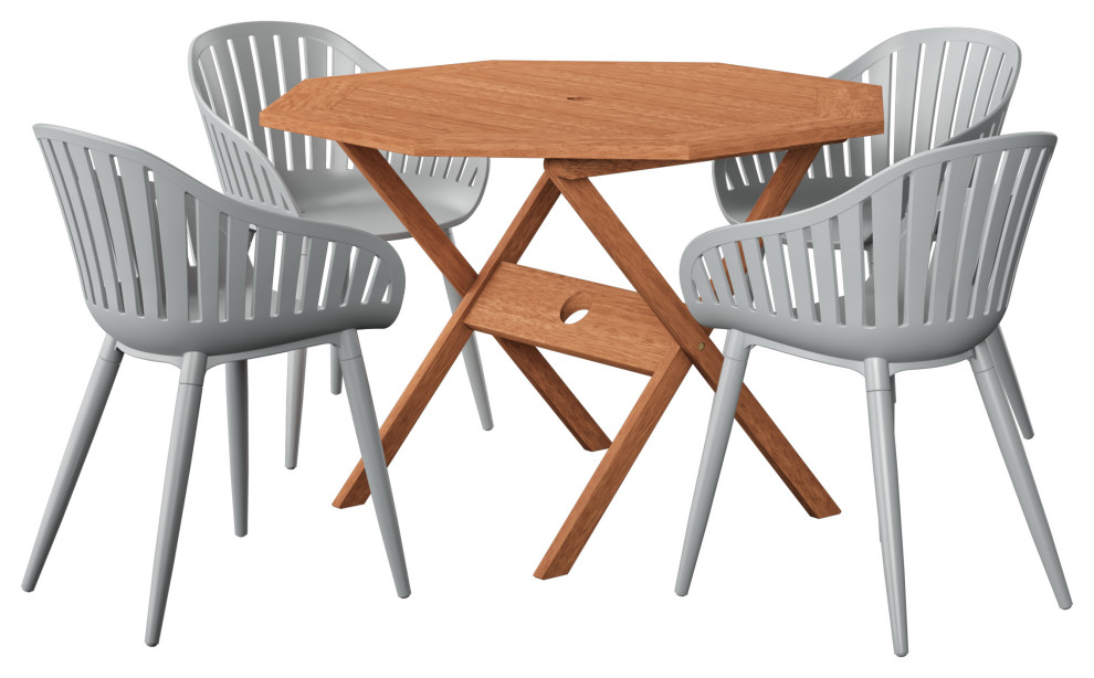 Amazonia Austria 5 Piece Outdoor Octagonal Dining Set With Gray Chairs