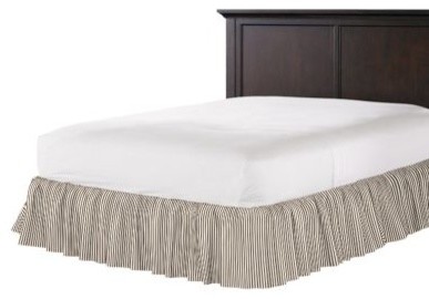 Taupe Ticking Stripe Ruffle Bed Skirt