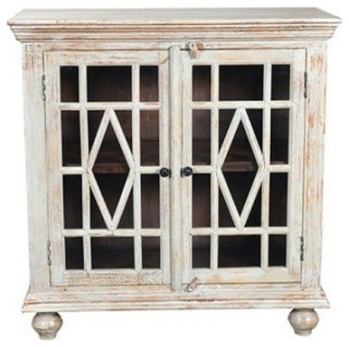 Wicent 2 Glass Door Cabinet In White Antique Finish - Farmhouse ...