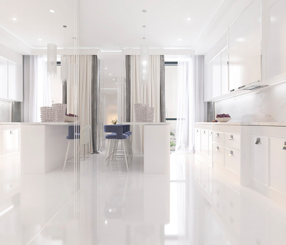 Роскошный белый интерьер в стиле ар-деко 105 кв.м. в ЖК ФИЛИ СИТИ