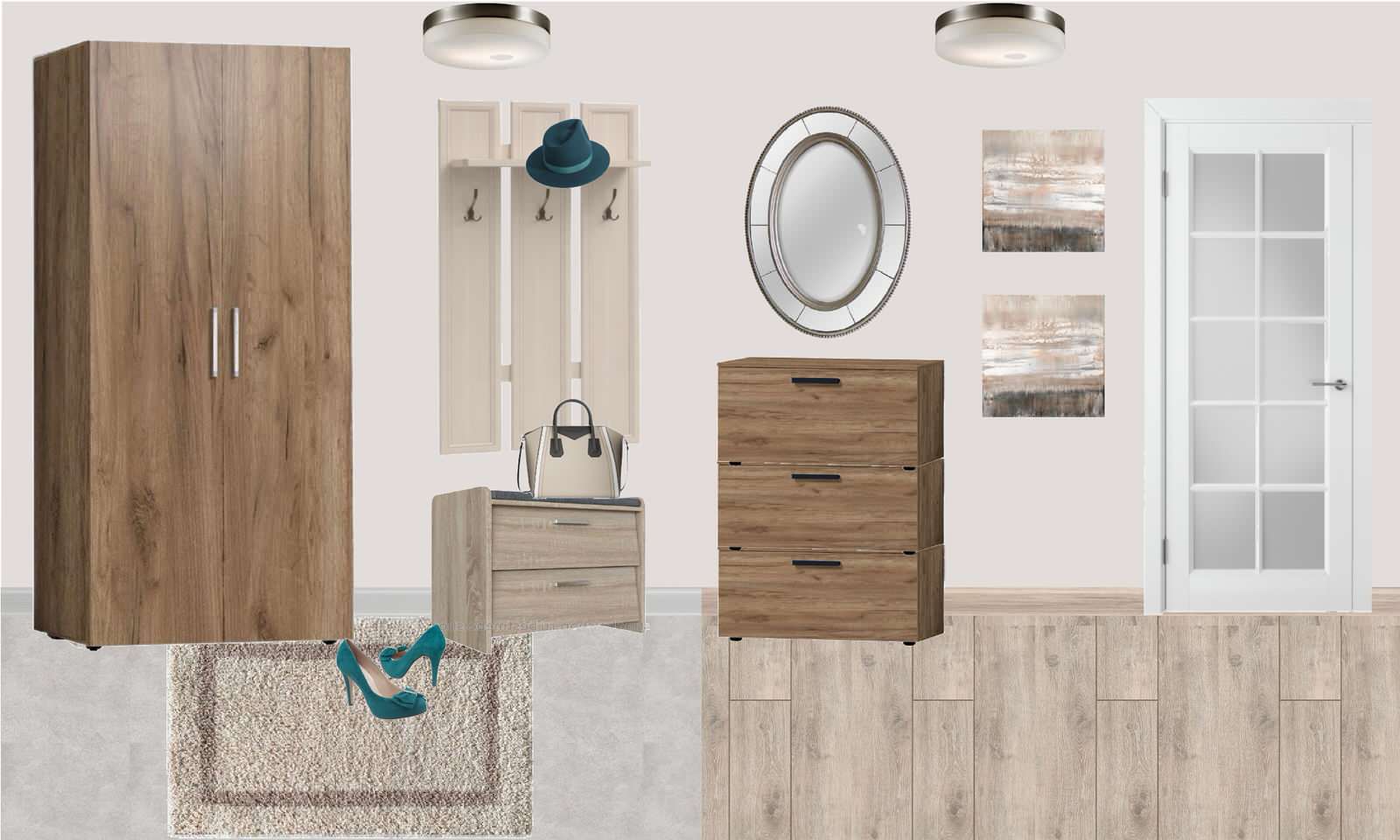 Коллаж прихожей с коридором 8,9 кв. метра