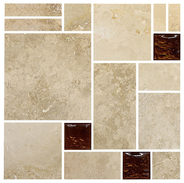 Travertine Brown Glass Mosaic Kitchen Backsplash Tile ...