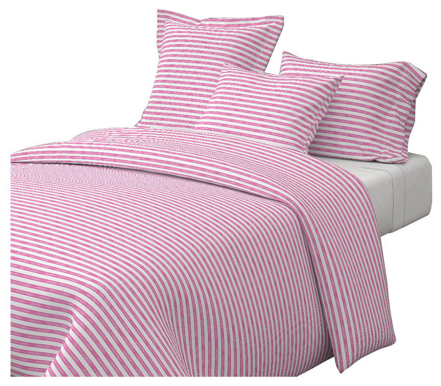 Salted Watercolor Stripes Hot Pink Pink Cotton Duvet Cover Contemporary Duvet Covers And Duvet Sets By Roostery