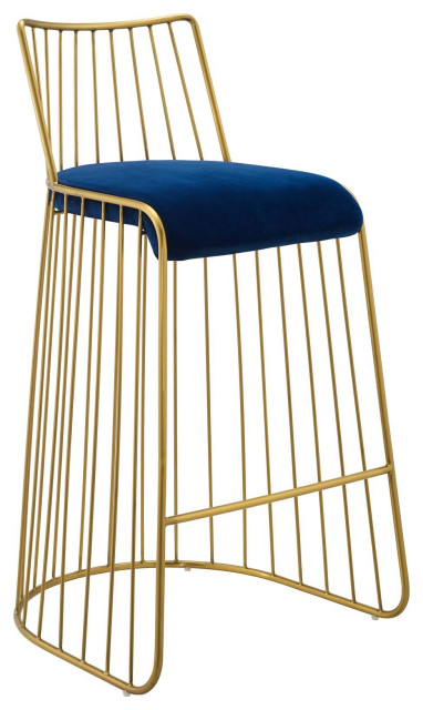 Gold Rod Bar Stool, Mid Century, Brushed Gold Wire, Velvet ...