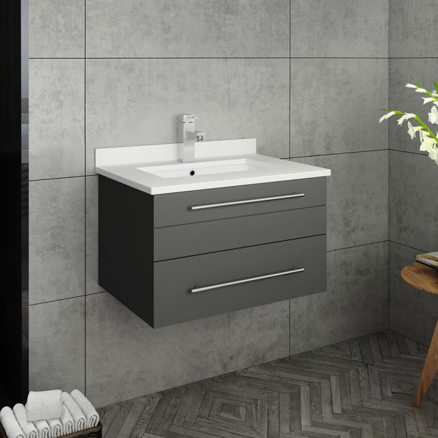 Lucera Wall Hung Bathroom Cabinet With Top & Undermount Sink, 24 ...