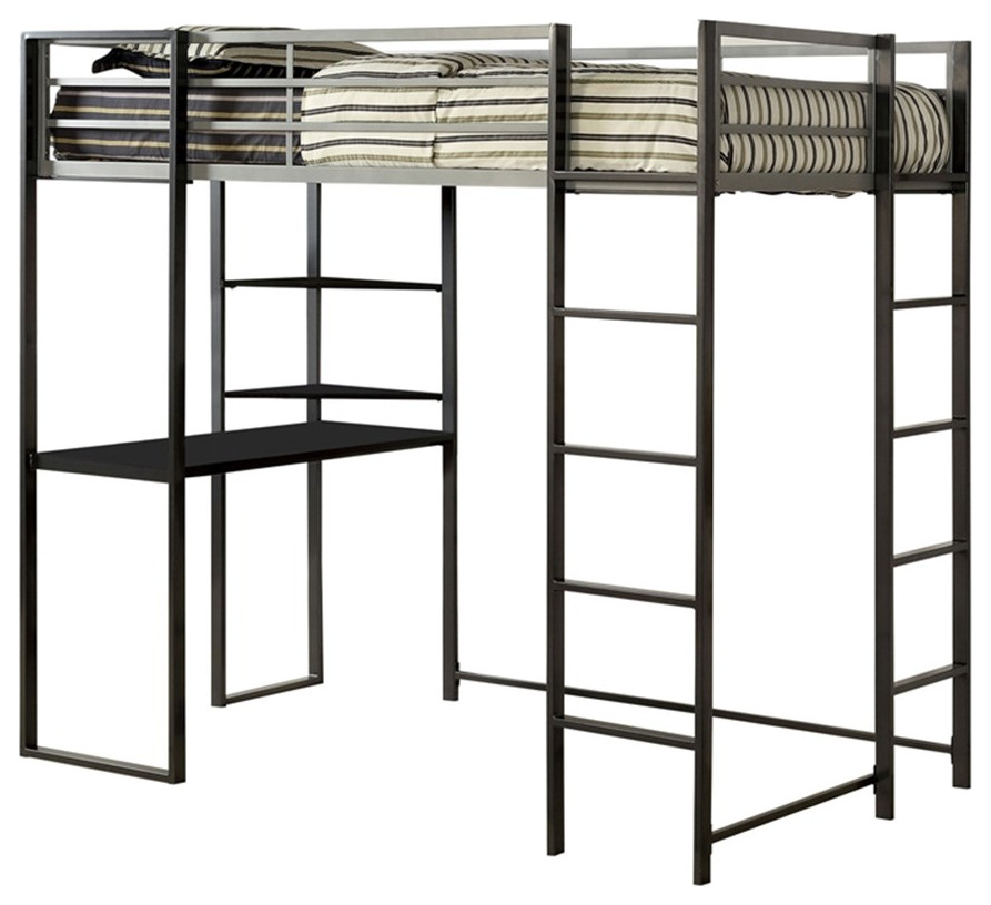 Furniture of America Mattelius Metal Full Loft Bed with Workstation in Silver