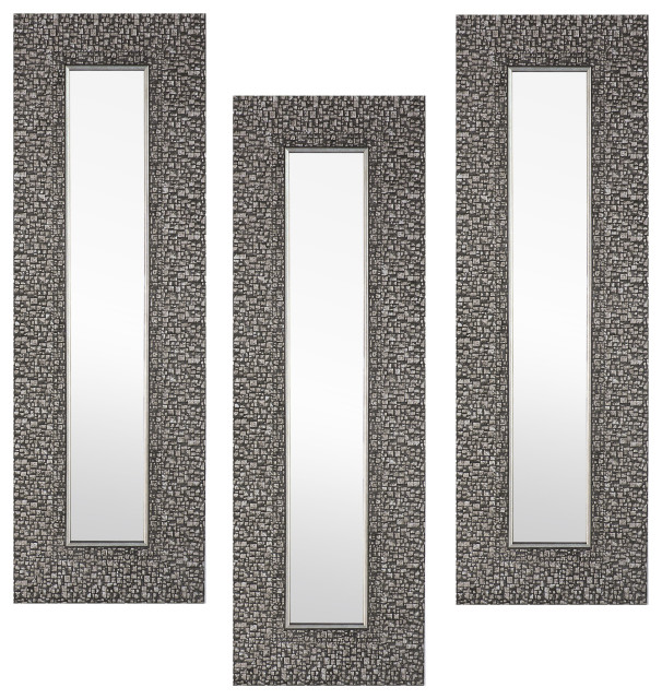 27 X9 Decorative Accent Wall Mirrors Set Of 3 Silver Mosaic Modern Decor Transitional By Artmaison Canada Houzz - 25 5 Jet Black Geometric Circles Decorative Rectangular Wall Mirror