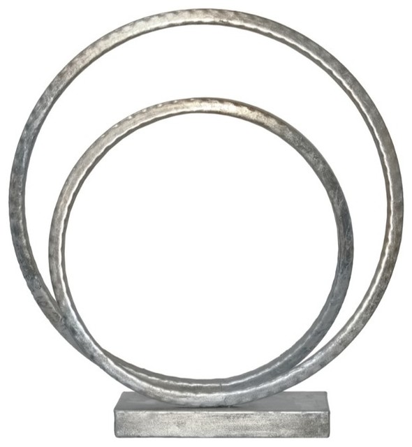 Antiqued Metal Swirl Abstract Sculpture on Square Base, Silver