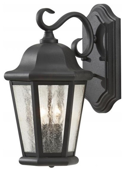 Two Light Black Clear Seeded Glass Wall Lantern Traditional Two Light Black Clear Seeded Glass Wall Lantern